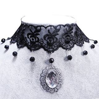 Handmade Deluxe Black Lace Classic Lolita Necklace with Artificial Gemstone