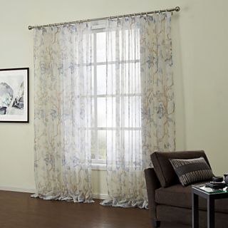 (One Pair)Graceful Country Liscio Blue Floral Jacquard Sheer Curtain