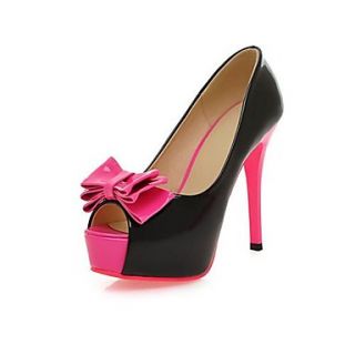 Patent Leather Womens Stiletto Heel Peep Toe Platform Heels with Bowknot Sandals Shoes(More Colors)