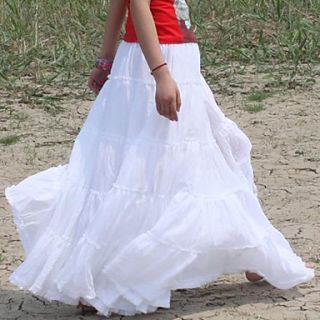 Gypsy Bohemia Elegant Large Hem Cotton Spain Pleated Dance White Long Maxi Skirts for Women