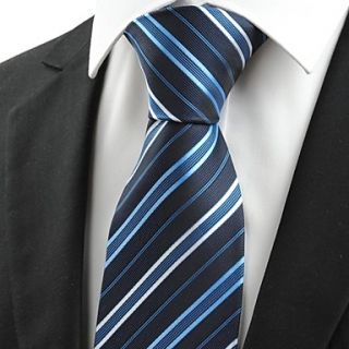 New White Striped Navy Blue Mens Tie Formal Necktie for Wedding Holiday Gift
