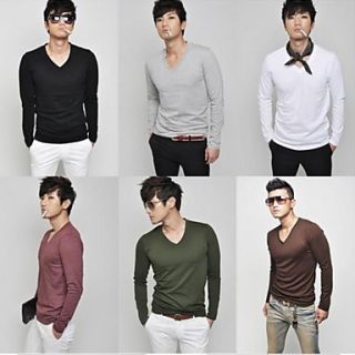 Mens Fashion V Neck Cotton Long Sleeve T shirt