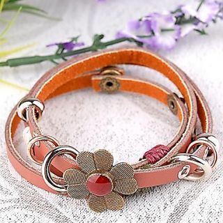 Womens Flower Button Leather Wristband Bracelet