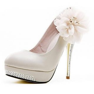 Leather Womens Wedding Stiletto Heel Pumps with Flower and Rhinestone Fashion Shoes