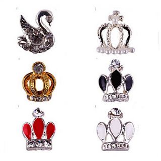5PCS Crown And Swan Shape 3D Metal Crystal Nail Decorations No.52 57 (Assorted Colors)