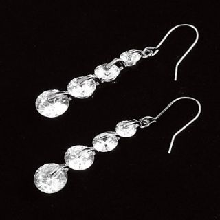 Bright Platinum Plated With Zircon Round Shaped Womens Drop Earrings