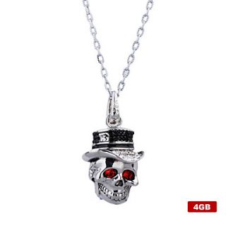 4GB Chrome Style Skull USB Flash Drive Necklace (Silver)