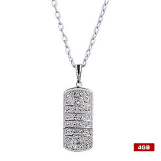 4GB Stainless Steel Crystal Style USB Flash Drive Necklace (Silver)