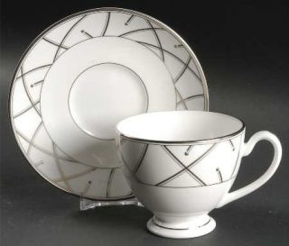 Waterford China Merrill Footed Cup & Saucer Set, Fine China Dinnerware   Platinu