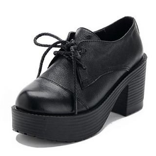 Leather Womens Chunky Heel Platform Fashion Ankle Shoes With Lace up