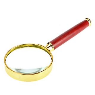 Amplification 5X 54mm Optical Glass Mirror Magnifying Glass Reading Magnifier with Wooden Handle Gilded Edge