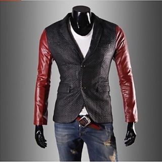 Mens Fashion PU Leather Blazer Jacket