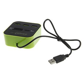 USB 2.0 All in 1 Memory Card Reader with USB HUB (Green/Purple/Orange)