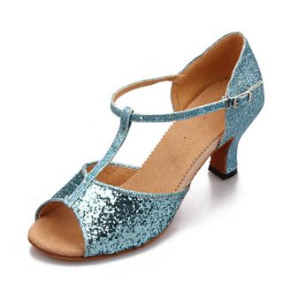 Womens Sparkling Glitter T Strap Latin Dance Shoes Sandls