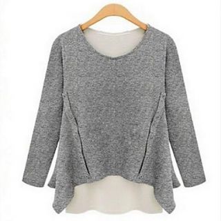 Womens Round Collar Splicing Loose Blouse