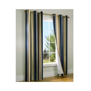 Weathermate Broadstripe Grommet Top Thermal Cotton Curtain Panel Pair, Navy