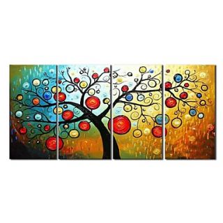 Hand Painted Oil Painting Abstract Tree Of Life with Stretched Frame Set Of 4