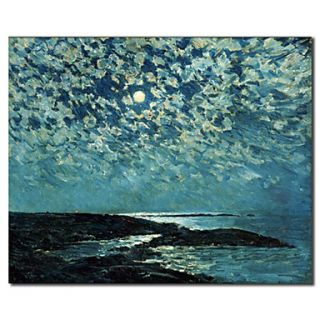 Hand Painted Oil Painting Landscape Moonlight Isle of Shoals with Stretched Frame Ready to Hang