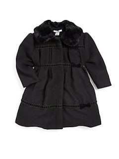 Hartstrings Infants Faux Fur Collar Coat   Black
