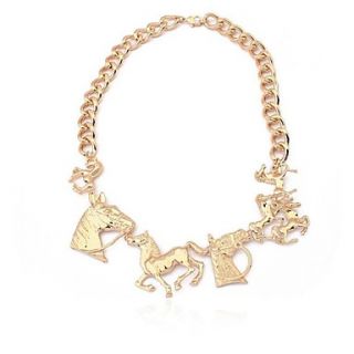 European and American Vintage (Horse) Chain Alloy Plated Statement Necklace (Gold and Silver) (1pc)