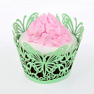 12pcs Silicone Green Butterfly Cupcake Wrapper, Laser Cut, Party/Wedding/Birthday Favor Decoration