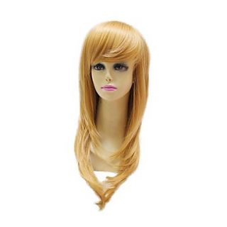 Capless Heat resistant Fiber Long Light Golden Straight Full Wigs