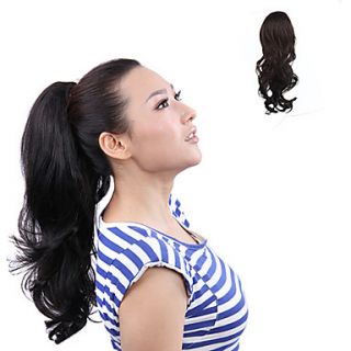 Japanese Kanekalon Fiber Synthetic Clip in Black Horsetail Ponytail Curly Hairpiece