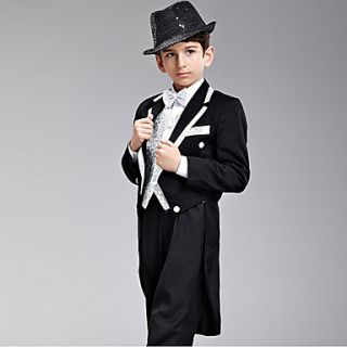 Seven Pieces Black And Silver Swallow tail Ring Bearer Suit With Two Bow Ties