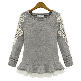 Lishang Womens Fashion Fitted Long Sleeve Knitted Shirt(Gray)