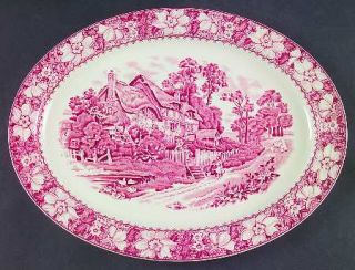 Enoch Wood & Sons Colonial Pink (Light Weight) 14 Oval Serving Platter, Fine Ch