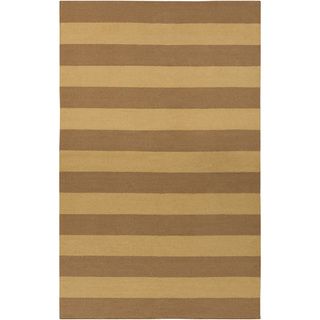 Hand woven Golden Stripe Golden Brown Wool Rug (5 X 8)
