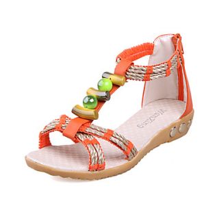 Leatherette Womens Flat Heel T Strap Sandals Shoes with Zipper(More Colors)