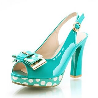 Patent Leather Womens Chunky Heel Platform Sling Back Sandals with Bowknot Shoes(More Colors)