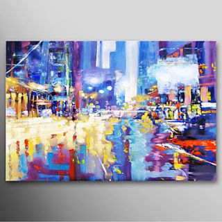 Hand Painted Oil Painting Landscape Modern City Street with Stretched Frame Ready to Hang