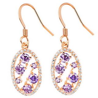Fashion Gold Or Silver Plated With Purple Cubic Zirconia Oval Womens Earrings(More Colors)