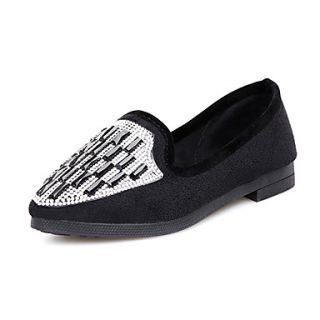 Faux Leather Womens Flat Heel Comfort Loafers With Rhinestone Shoes(More Colors)