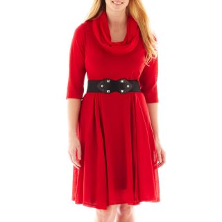 Robbie Bee Infinity Scarf Belted Sweater Dress   Plus, Red