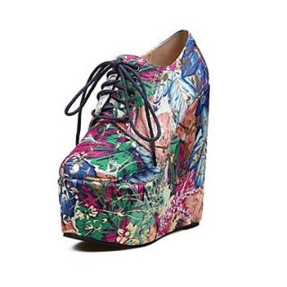Faux Leather Platform Wedge Heel Ankle Boots With Flower Print Party Shoes