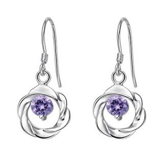 Elegant Silver Plated With Cubic Zirconia Ring Drop Womens Earrings(More Colors)