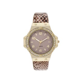 Womens Faux Leather Stone Accent Watch, Brown