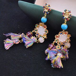 Womens Bohemia Style Colorful Water Drop Stud With Tassels