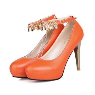 Faux Leather Womens Elegant Inner Platform High Heel Pumps with Metal Decoration More Colors