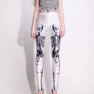 Elonbo Skull Skeleton Style Digital Painting High Women Free Size Waisted Stretchy Tight Leggings