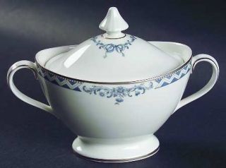 Royal Doulton Josephine Platinum Sugar Bowl & Lid, Fine China Dinnerware   Blue
