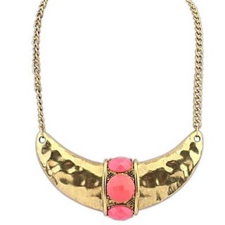Ethnice Vintage Style Plated Alloy Resin Beaded Chain Statement Necklace (Fuchsia Beige) (1 pc)