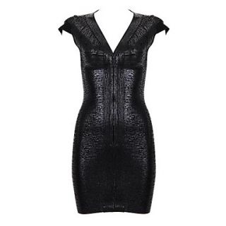 Black Deep V Open Back Slim Bodycon Bandage Dress