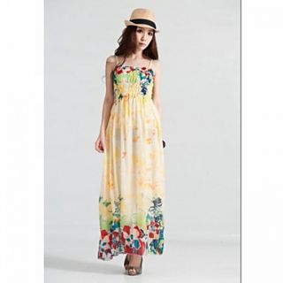 Womens Strap Chiffon Floral Print Long Dress