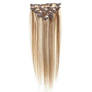15 Inch #6/613 Mixed Brown and Blonde 7 Pcs Human Hair Silky Straight Clips in Hair Extensions