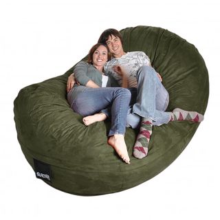 Eight foot Olive Green Oval Microfiber/ Foam Bean Bag (OliveShape OvalMaterials Microsuede outer cover, cotton/poly inner linerFill Durafoam blendRemovable/washable cover Closure ZipFits 3 4 people comfortablyWeight 80 poundsDiameter 84 inches long 