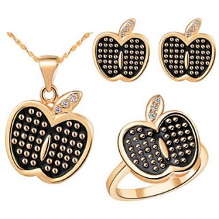 Stylish Silver Plated Cubic Zirconia Apple Shaped Womens Jewelry Set(Necklace,Earrings,Ring)(Gold,Silver)